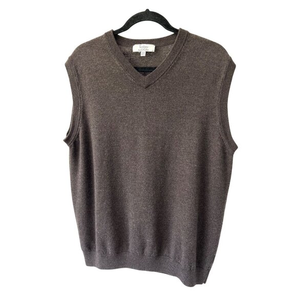 TURNBURY~ Mens Extra Fine Merino Wool V-Neck Sleeveless Sweater Vest Brown, XLT - Picture 8 of 10